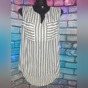 Faith and Joy Blue and White Striped Blouse 100% Rayon  2X